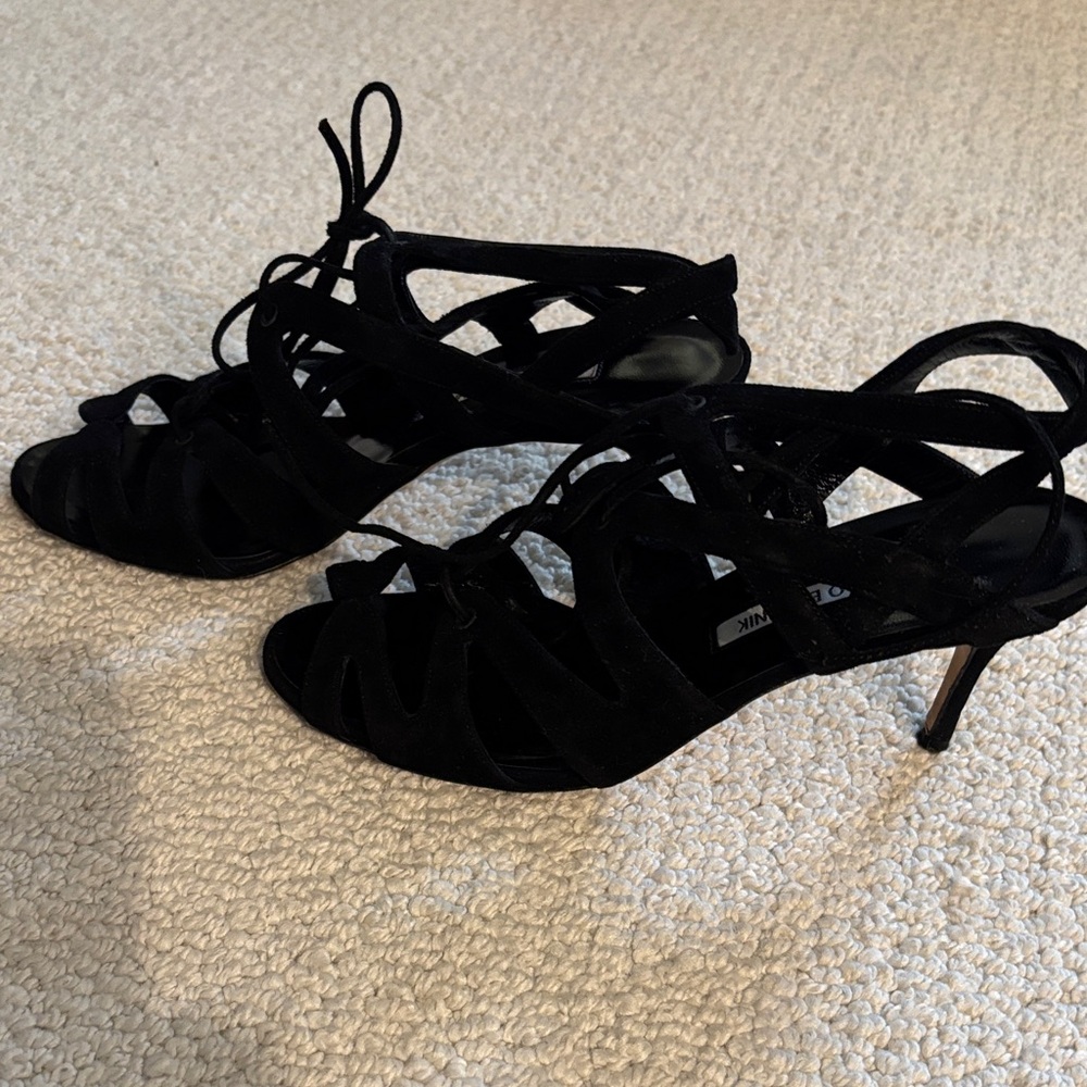 Manolo Blahnik Elegant Black Strappy Heels